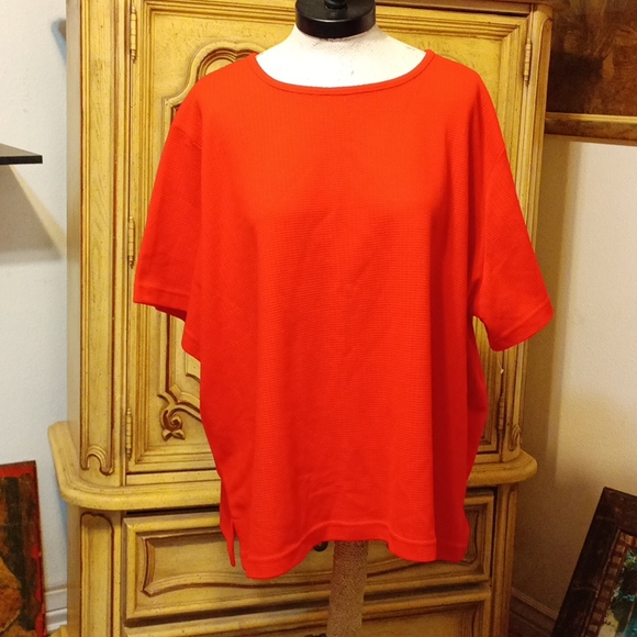 Womens Red knit pullover shirt top blouse short sleeve BONWORTH XXLP - Picture 1 of 4